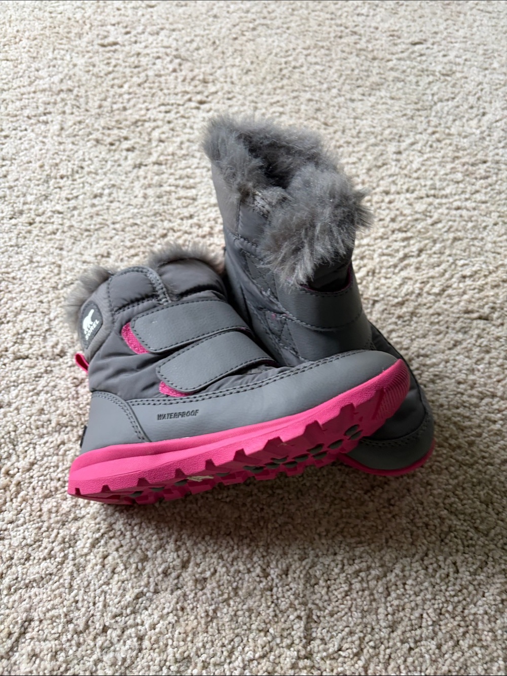 Sorel Kids Gray and Pink Waterproof Snow Boots